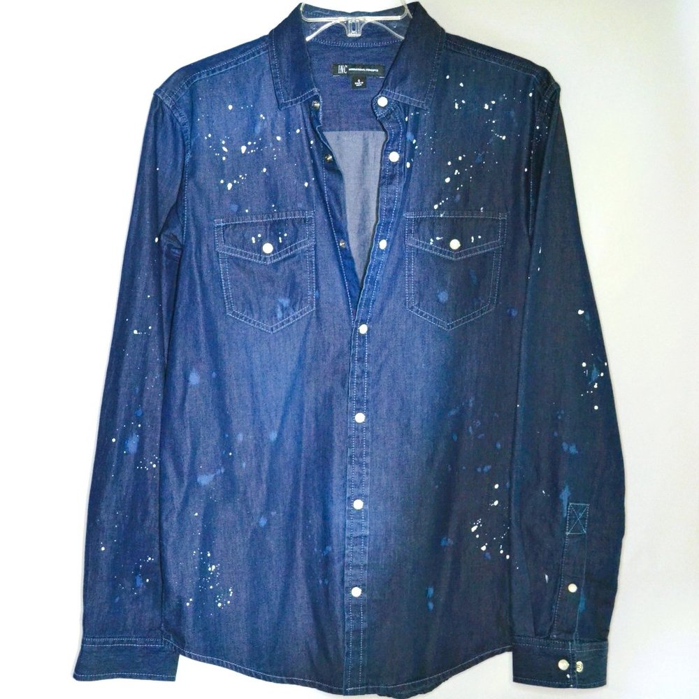 INC Shirt for Men Denim color with Spread Print size Small